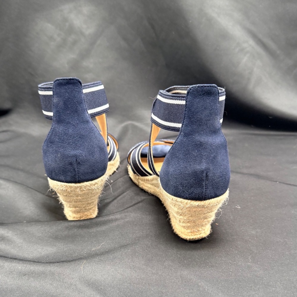 Talbots Navy White Striped Elastic Espadrille Wedge Sandals Womens 7 - Picture 5 of 6